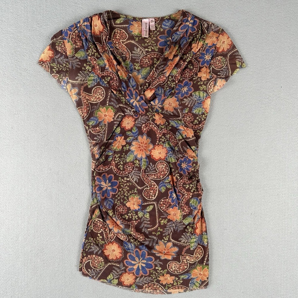 Vtg Y2K Sweet Pea Mesh Baby Doll Tunic V Neck Women's Medium Multicolor Paisley